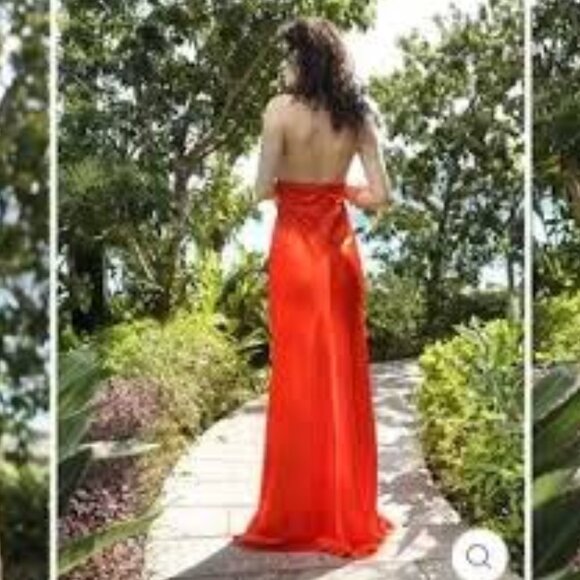 Sau Lee Liv Halter Gown Size 2 Fire Orange - Picture 4 of 5